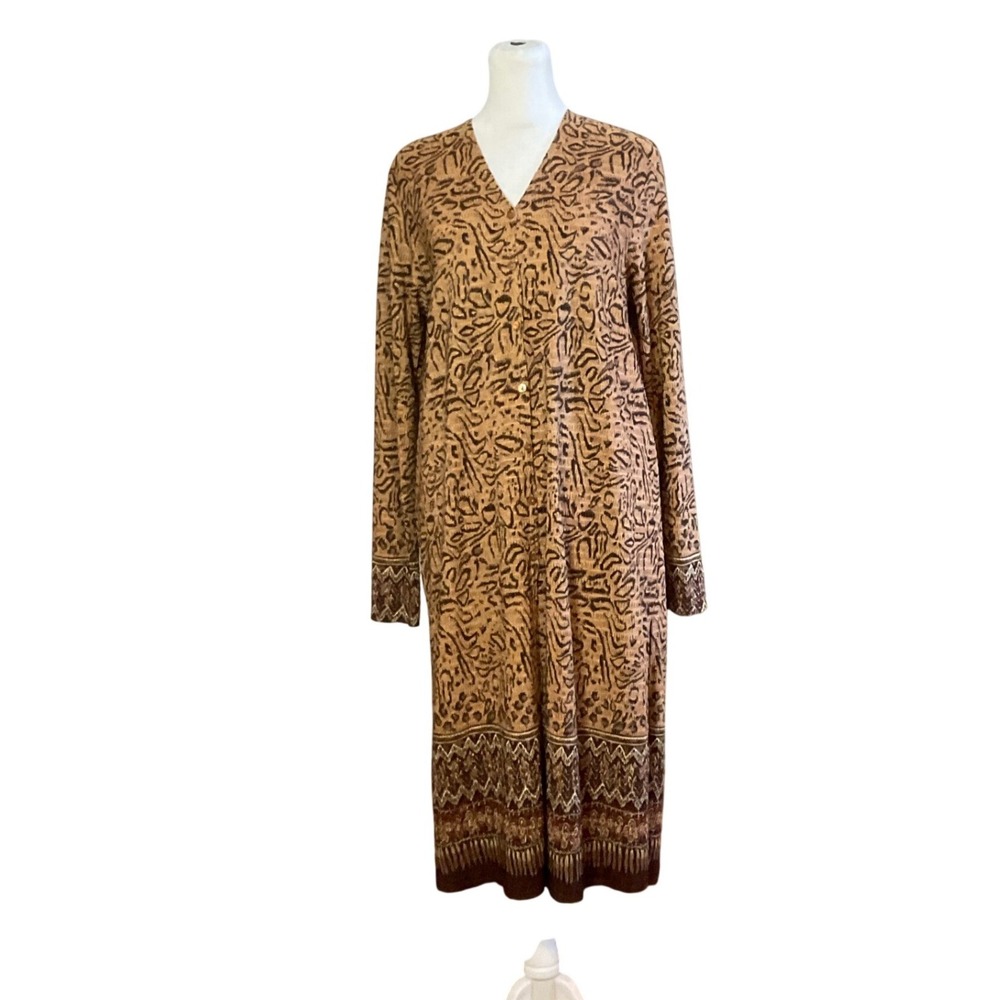 VINTAGE PATCHINGTON LAGENLOOK LONG TEXTURE LEOPARD PRINT TUNIC DRESS 80s M boho